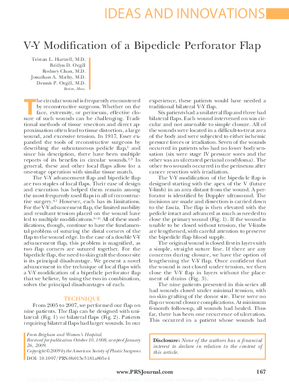 (PDF) V-Y Modification of a Bipedicle Perforator Flap