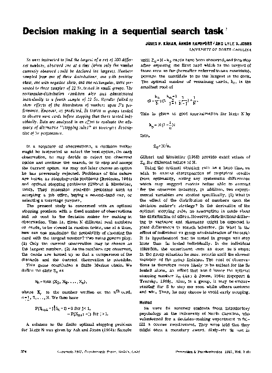 (PDF) Decision making in a sequential search task