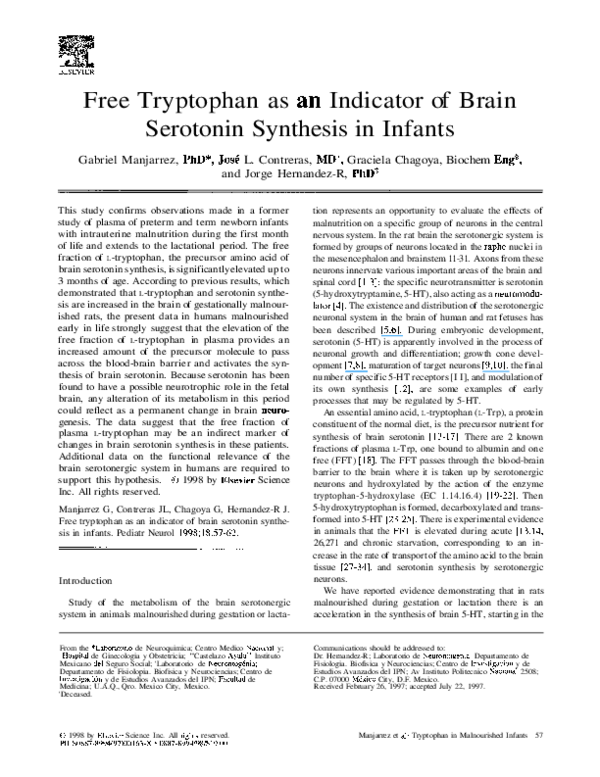 (PDF) Free tryptophan as an indicator of brain serotonin synthesis in ...