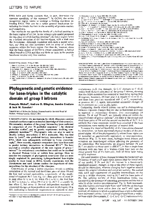 (PDF) Phylogenetic and genetic evidence for base-triples in the ...