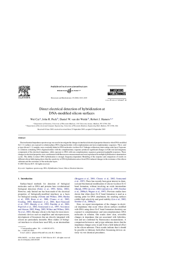 (PDF) Direct electrical detection of hybridization at DNA-modified ...