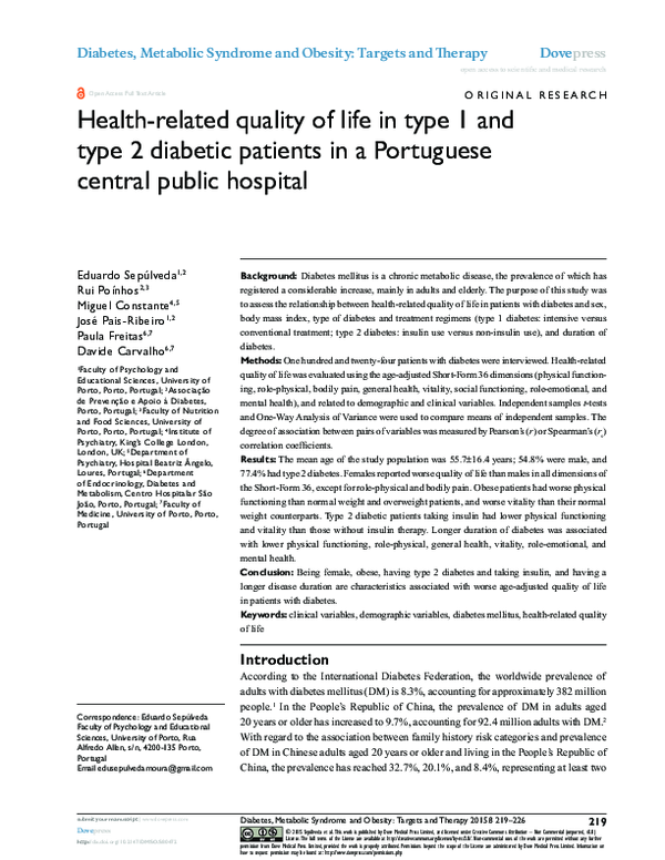 (PDF) Health-related quality of life in type 1 and type 2 diabetic ...