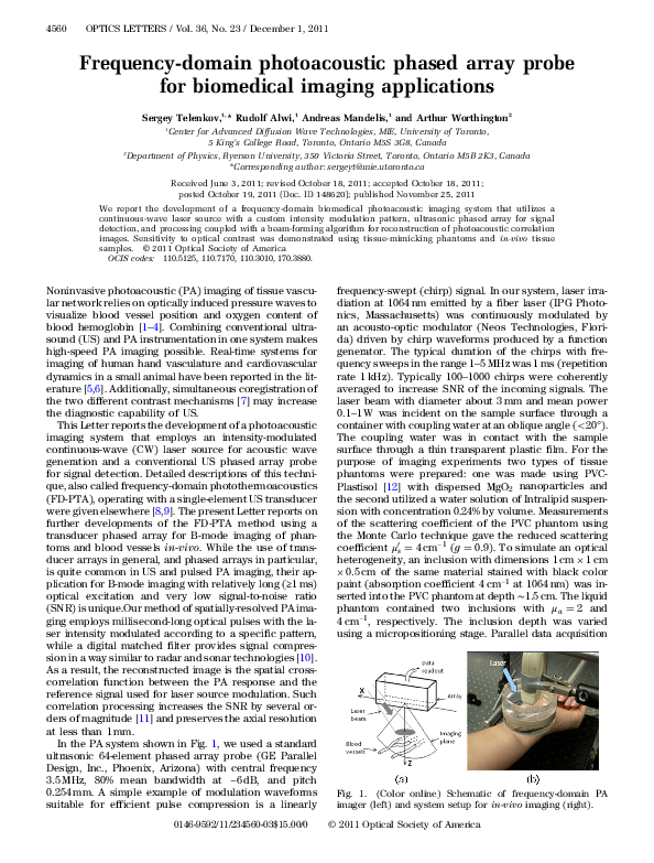 (PDF) Frequency-domain photoacoustic phased array probe for biomedical ...
