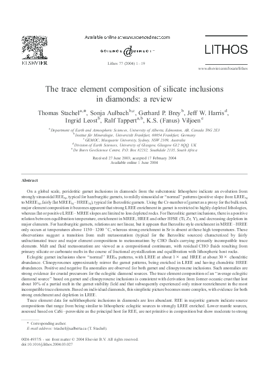 (PDF) The trace element composition of silicate inclusions in diamonds