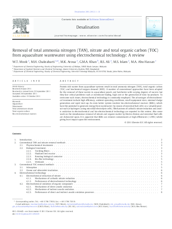 Removal Of Ammonia Nitrogen From Wastewater: A Review – AHJIRX