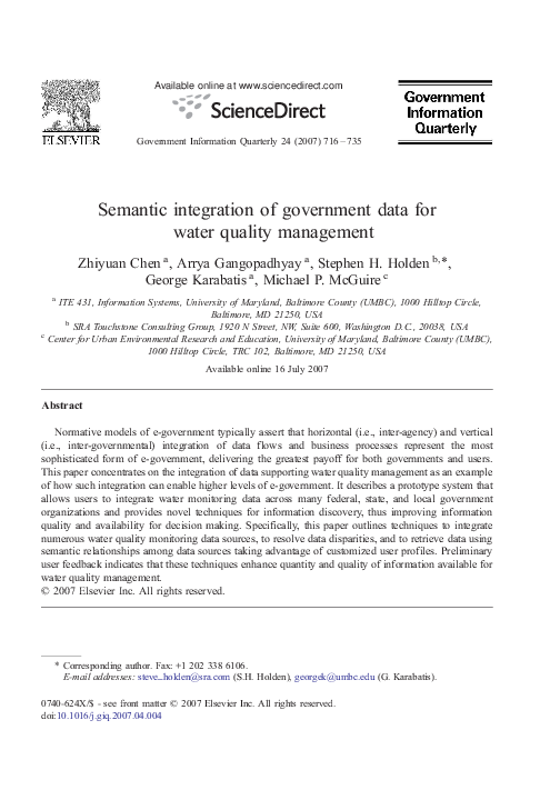 (PDF) Semantic integration of government data for water quality management