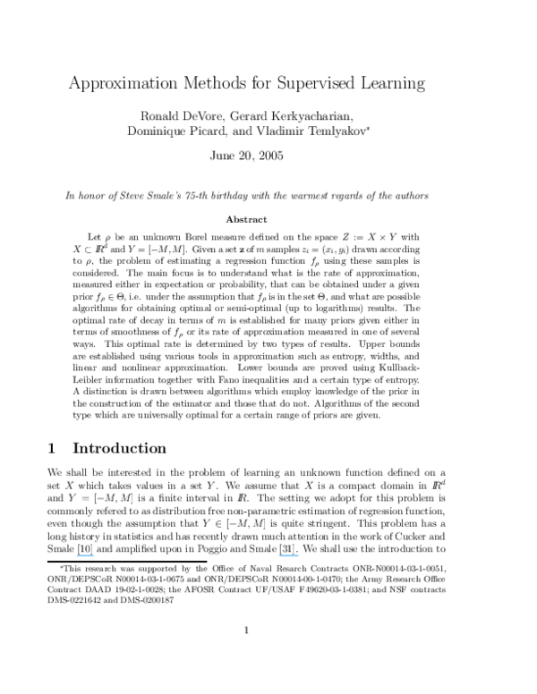 (PDF) Approximation Methods for Supervised Learning | Gerard ...