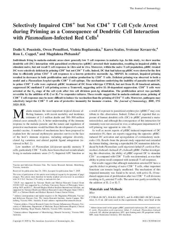 (PDF) Selectively Impaired CD8+ but Not CD4+ T Cell Cycle Arrest during ...