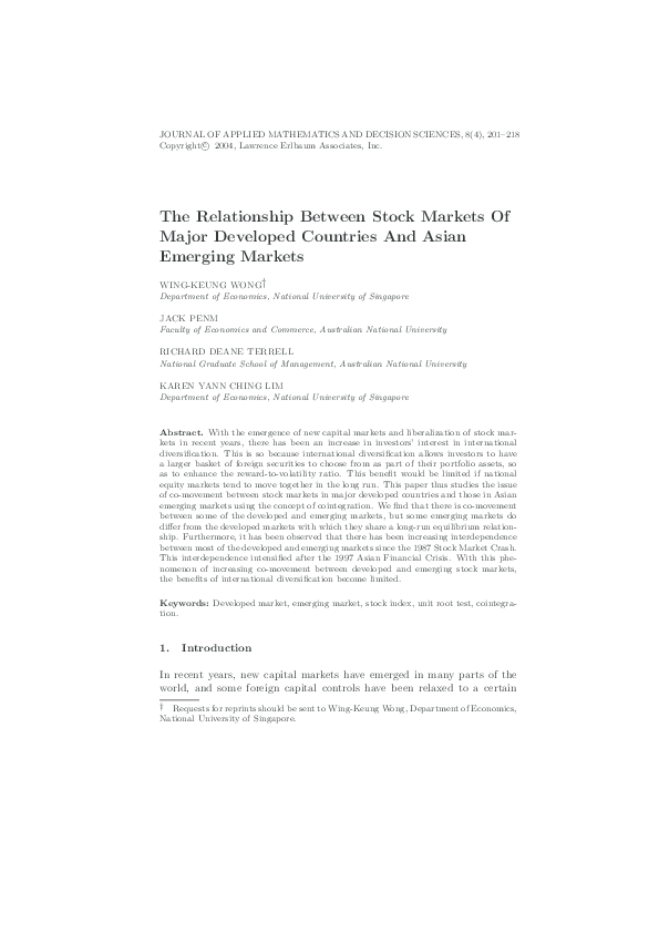 (PDF) The Relationship Between Stock Markets Of Major Developed ...