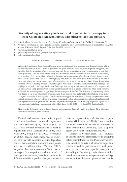 (PDF) Diversity of regenerating plants and seed dispersal in two canopy ...