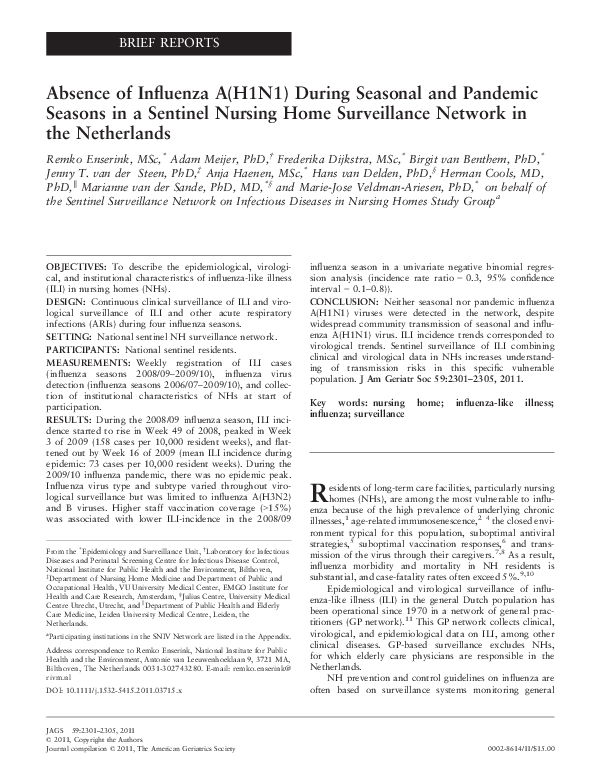 (PDF) Absence of Influenza A(H1N1) During Seasonal and Pandemic Seasons ...