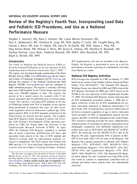 (PDF) Review of the Registry's Fourth Year, Incorporating Lead Data and ...