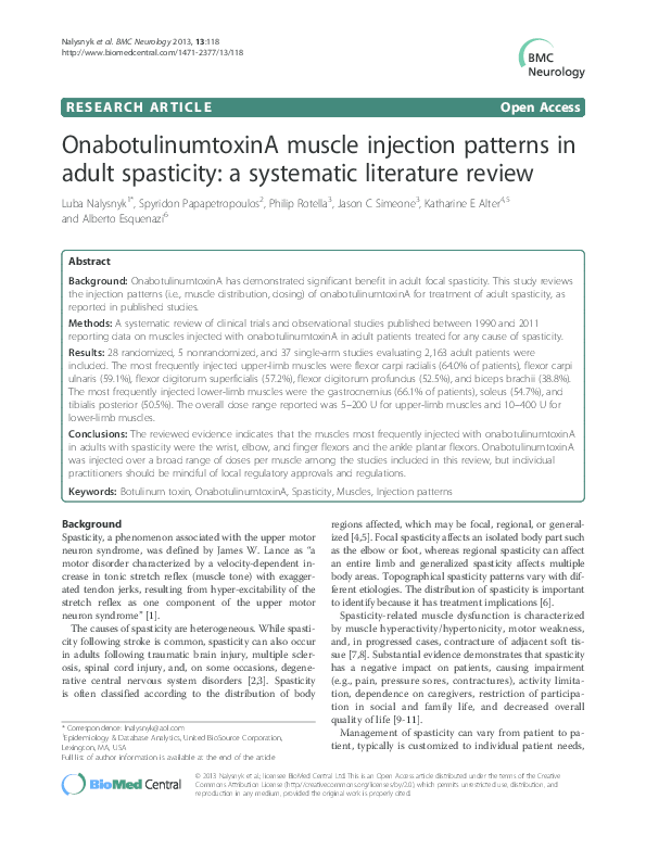 (PDF) OnabotulinumtoxinA muscle injection patterns in adult spasticity ...