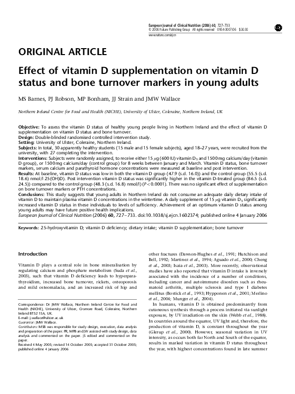 (PDF) Effect of vitamin D supplementation on vitamin D status and bone ...