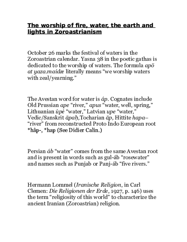(DOC) The worship of fire, water, the earth and lights in