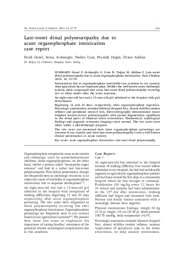 (PDF) Late-onset distal polyneuropathy due to acute organophosphate ...