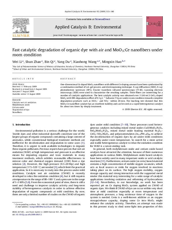 (PDF) Fast catalytic degradation of organic dye with air and MoO3:Ce ...