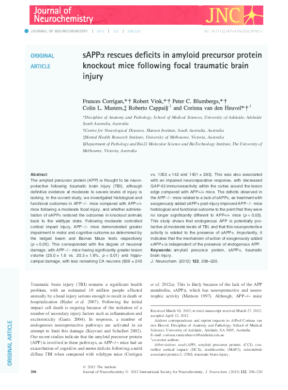 (PDF) sAPPα rescues deficits in amyloid precursor protein knockout mice ...