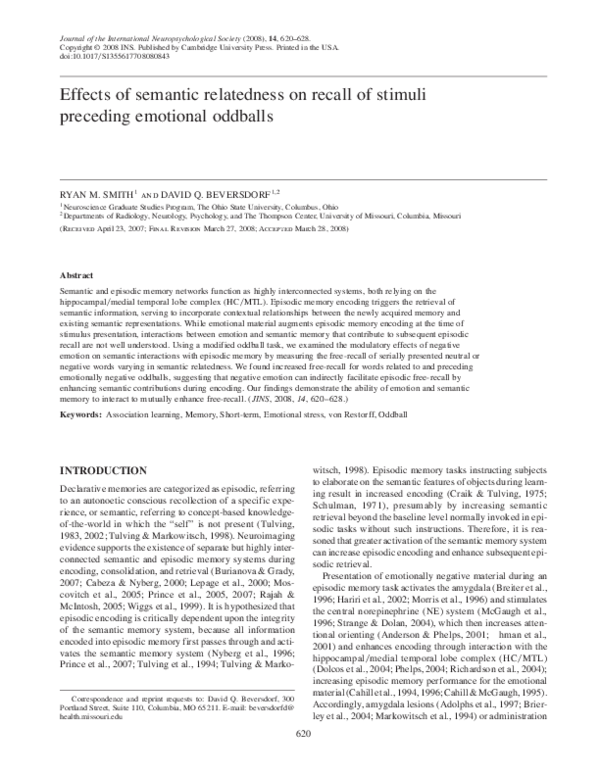 (PDF) Effects of semantic relatedness on recall of stimuli preceding ...