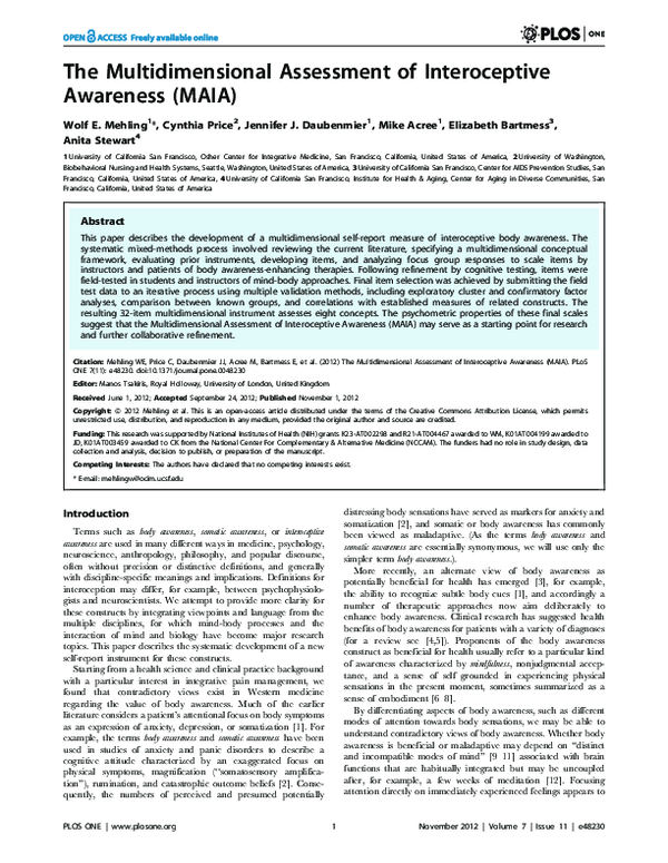 (PDF) The Multidimensional Assessment of Interoceptive Awareness (MAIA ...