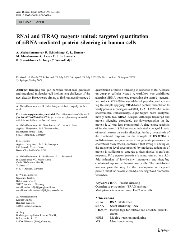 (PDF) RNAi and iTRAQ reagents united: targeted quantitation of siRNA ...