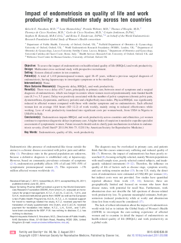 (PDF) Impact of endometriosis on quality of life and work productivity ...