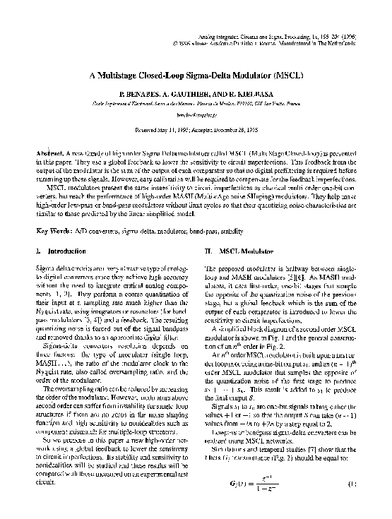 (PDF) A Multistage Closed-loop Sigma-Delta modulator (MSCL)