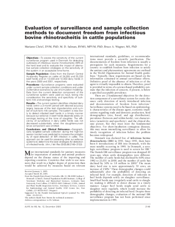 (PDF) Evaluation of surveillance and sample collection methods to ...