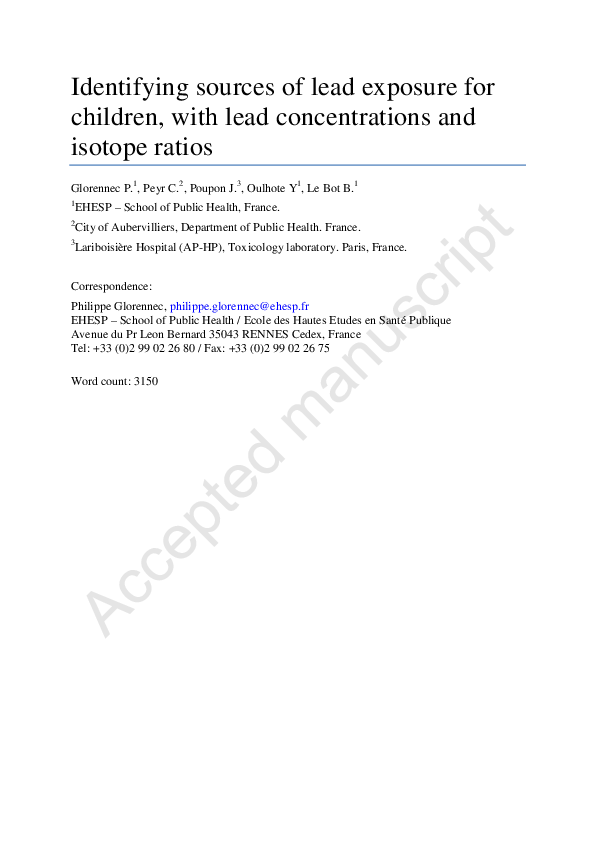 (PDF) Identifying Sources of Lead Exposure for Children, with Lead