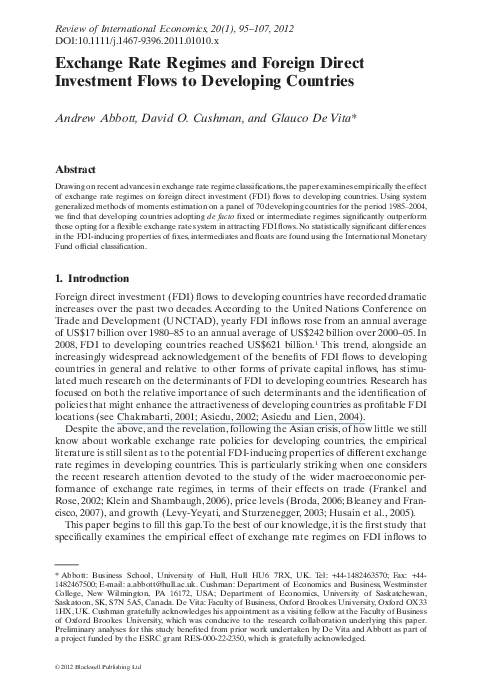 (PDF) Exchange Rate Regimes and Foreign Direct Investment Flows to ...
