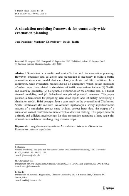 (PDF) A simulation modeling framework for community-wide evacuation ...
