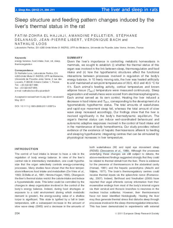 (PDF) Sleep structure and feeding pattern changes induced by the liver ...