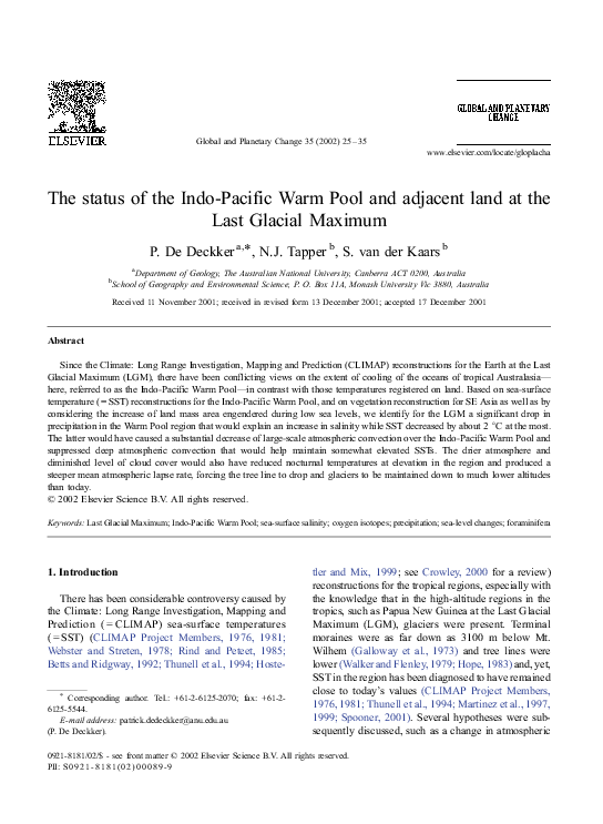 (PDF) The status of the Indo-Pacific Warm Pool and adjacent land at the ...