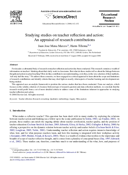 Pdf Studying Studies On Teacher Reflection And Action An Appraisal