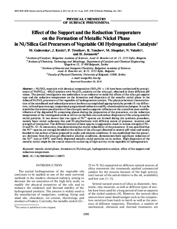 (PDF) Effect of the support and the reduction temperature on the