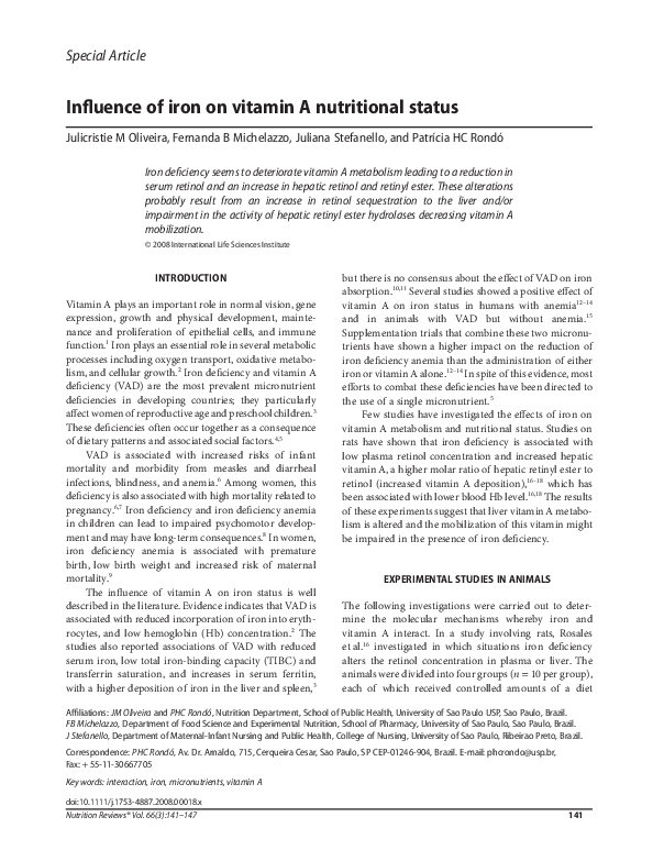 (PDF) Influence of iron on vitamin A nutritional status
