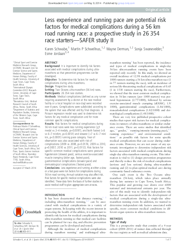 (PDF) Less experience and running pace are potential risk factors for ...