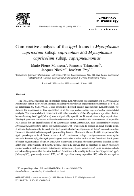 (PDF) Comparative analysis of the lppA locus in Mycoplasma capricolum ...