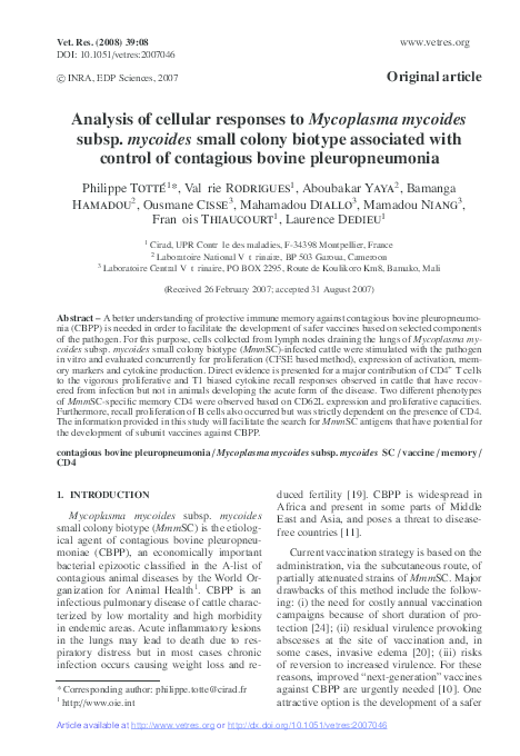 (PDF) Analysis of cellular responses to Mycoplasma mycoides subsp ...