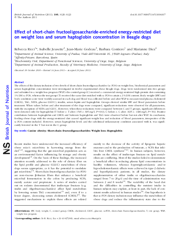 (PDF) Effect of shortchain fructooligosaccharideenriched energy