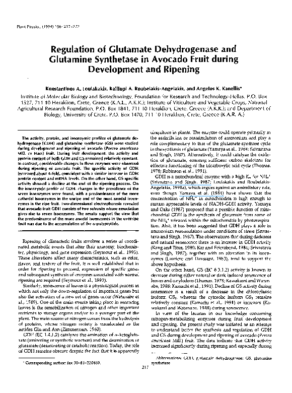 (PDF) Regulation of Glutamate Dehydrogenase and Glutamine Synthetase in ...