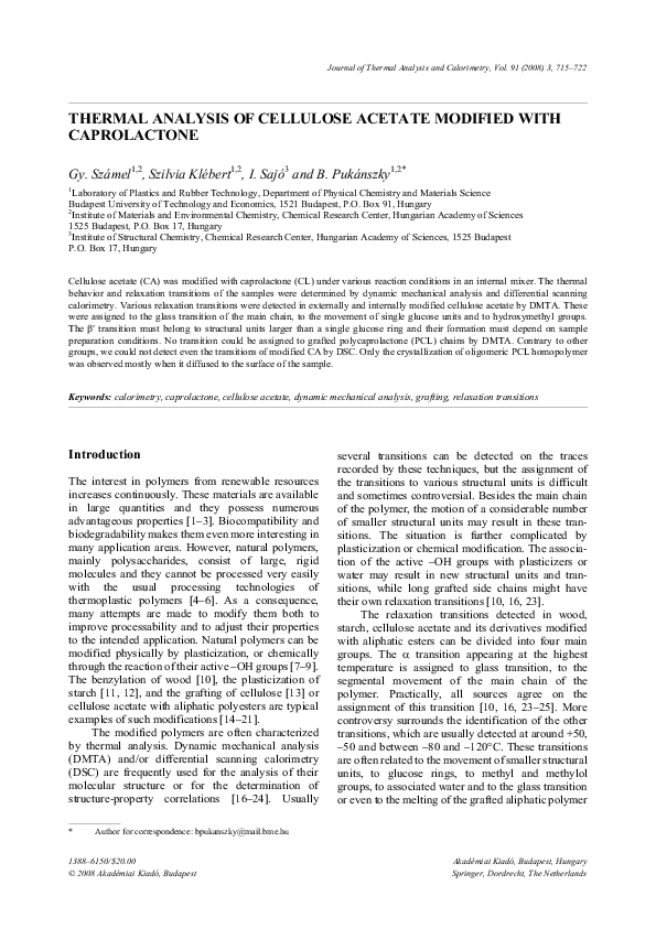 (PDF) Thermal analysis of cellulose acetate modified with caprolactone
