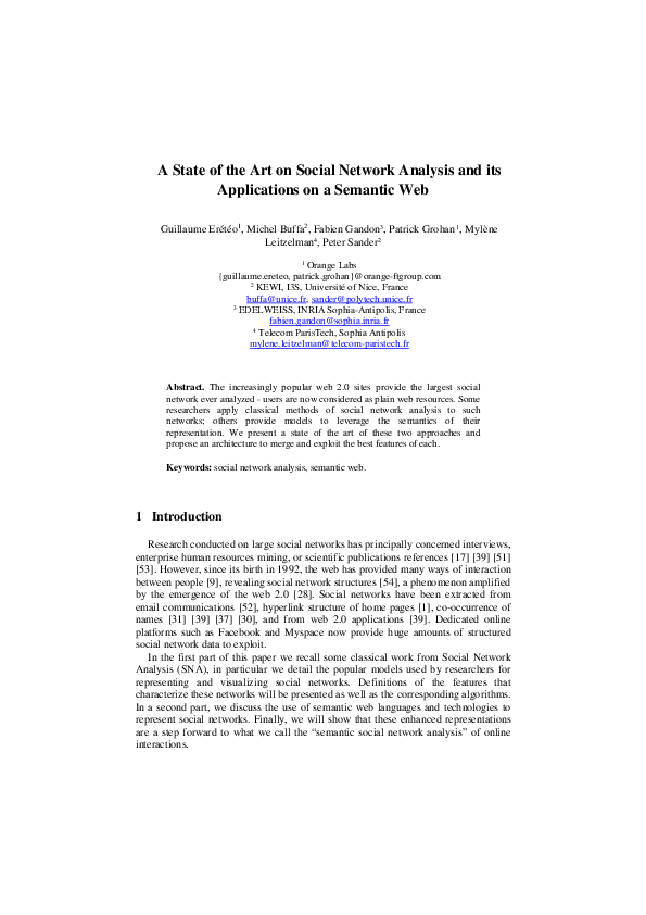 (PDF) A state of the art on social network analysis and its ...