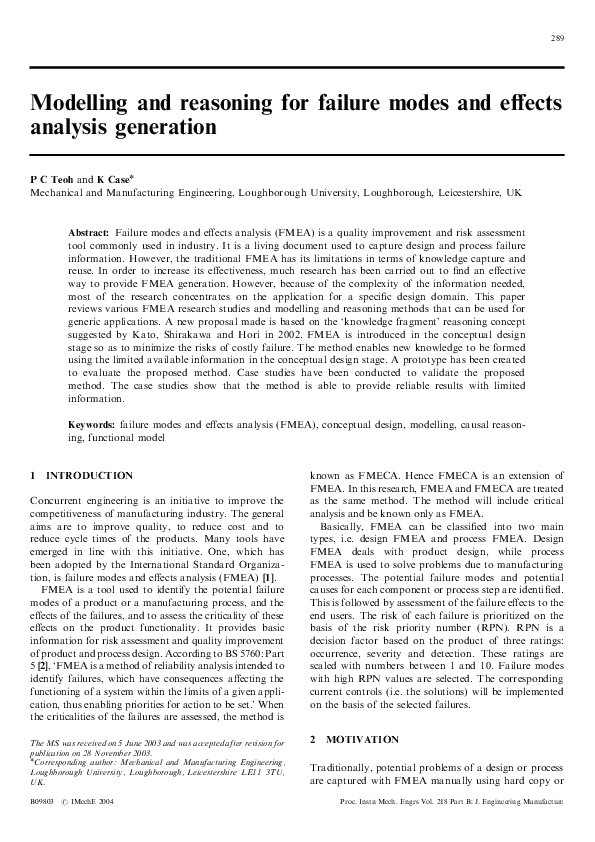 (PDF) Modelling and reasoning for failure modes and effects analysis ...