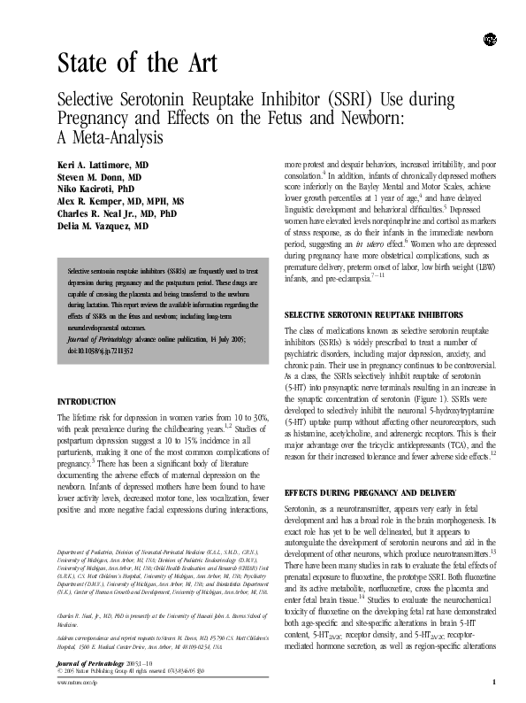 (PDF) Selective Serotonin Reuptake Inhibitor (SSRI) Use during ...