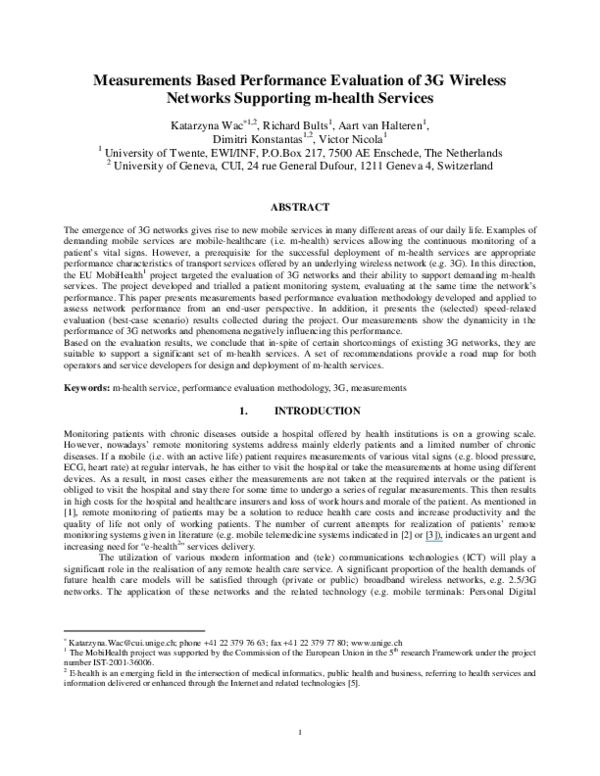 (PDF) Measurements based performance evaluation of 3G wireless networks ...