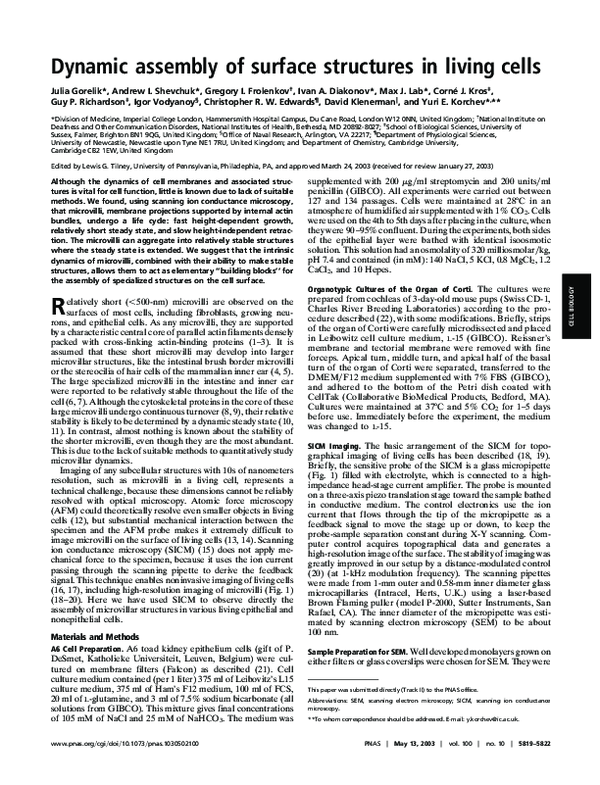 (PDF) Dynamic assembly of surface structures in living cells
