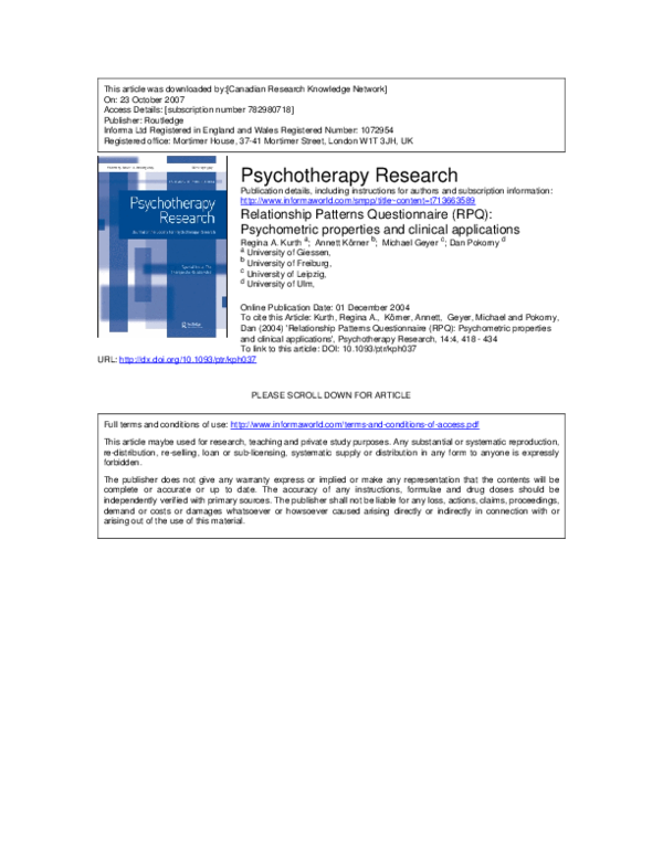 (PDF) Relationship Patterns Questionnaire (RPQ ...