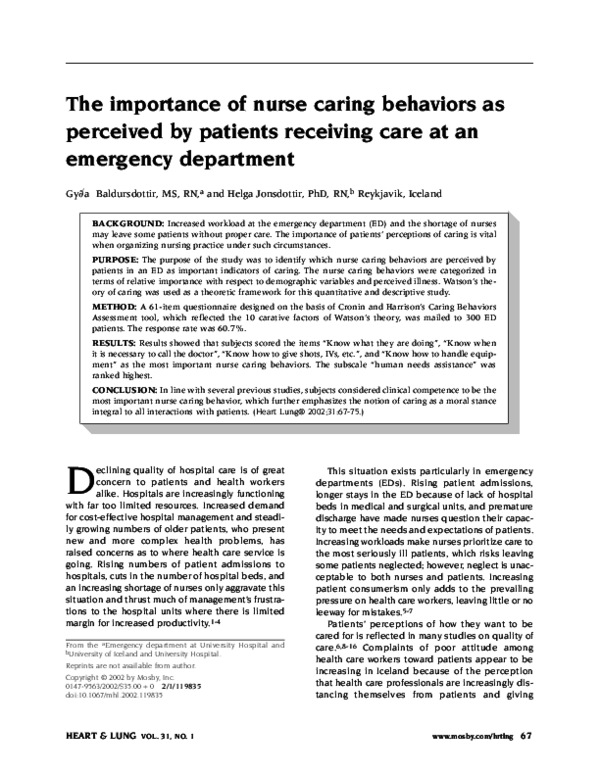 (PDF) The importance of nurse caring behaviors as perceived by patients ...