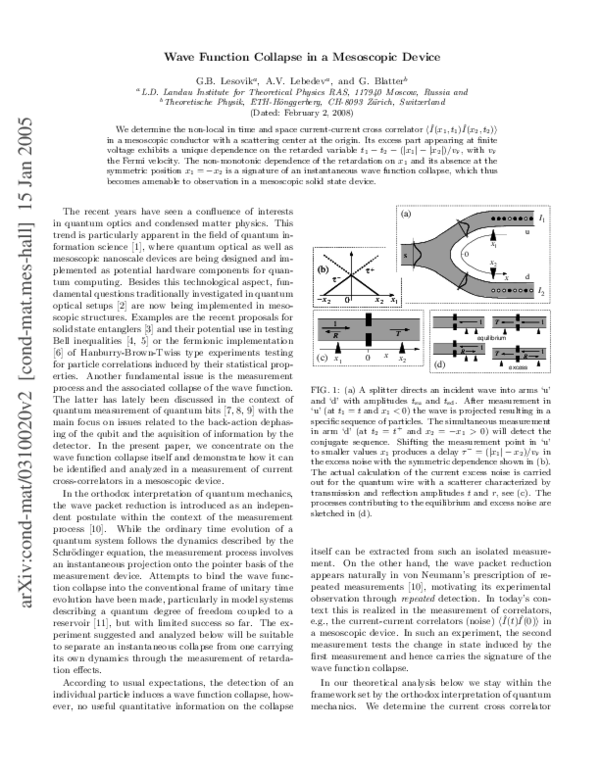 (PDF) Wave function collapse in a mesoscopic device